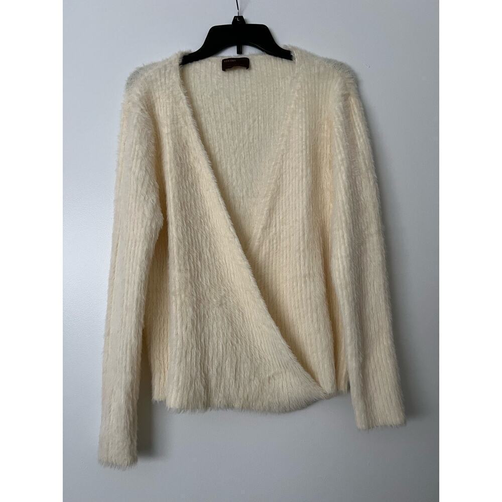 Kerisma Cream Fuzzy Long Sleeve Wrap Sweater Top Size M